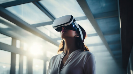 Obraz premium Woman using VR tech