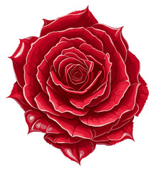Gorgeous red rose illustration, top view, isolated with transparent background (Generative AI)