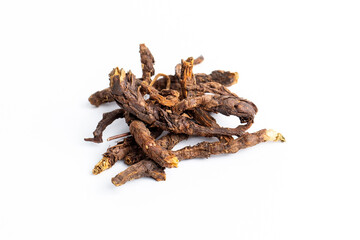 Calamus, Sweet flag (Acorus calamus L.) roots dried herb ingredient isolated in white background.