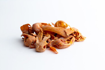 Mace (Myristica fragrans Houtt.) nutmeg dried herb isolated in white background.