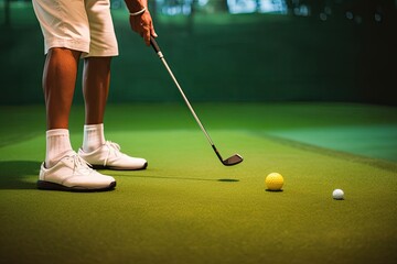 Man in Golf Simulator Closeup. Photo generative AI - obrazy, fototapety, plakaty