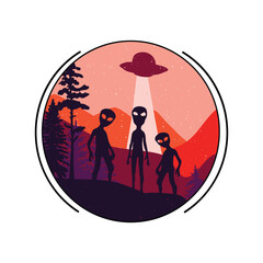 ufo landed in the forest vector