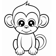 Fototapeta premium Monkey, monkey cartoon, monkey black and white, line
