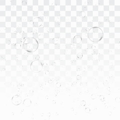 Fizzy gas underwater air bubbles transparent and isolated over checkered background. Vector illustration