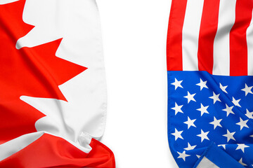 Flags of USA and Canada on white background