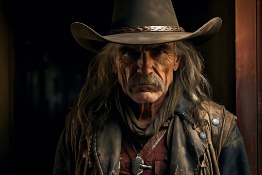 Portrait of a Elderly Cowboy Sheriff Generative AI - Powered by Adobe