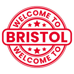 Red Welcome To Bristol Sign, Stamp, Sticker with Stars vector illustration