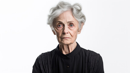 Senior grey-haired woman wearing casual clothes skeptic and nervous, disapproving expression on face isolated on white