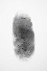 Black large fingerprint stamp on white paper