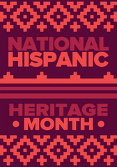 National Hispanic Heritage Month in September and October. Hispanic and Latino Americans culture. Celebrate annual in United States. Poster, card, banner and background. Vector illustration