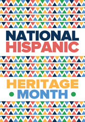 National Hispanic Heritage Month in September and October. Hispanic and Latino Americans culture. Celebrate annual in United States. Poster, card, banner and background. Vector illustration