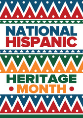 National Hispanic Heritage Month in September and October. Hispanic and Latino Americans culture. Celebrate annual in United States. Poster, card, banner and background. Vector illustration