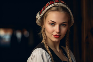 Pretty woman in traditional slavic clothing