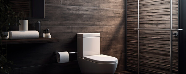 Toilet paper rolls in modern bathroom detail,