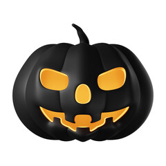 3D realistic halloween angry pumpkin isolated on transparent background. halloween black pumpkin