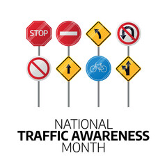 national traffic awareness month design template. traffic symbol vector design. flat traffic symbol design. greeting template.