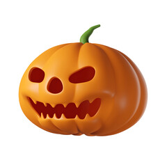 3D realistic halloween angry pumpkin isolated on transparent background.