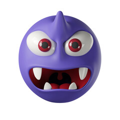 3D angry purple devil, isolated on transparent background. halloween horned devil