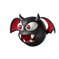 3d angry black bat Isolated on a translucent background. devil halloween