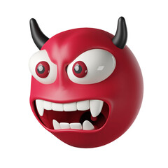 3D demon red angry, isolated on transparent background. halloween horned devil