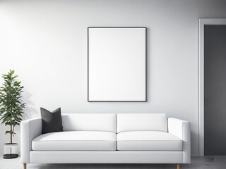 Mockup frame in farmhouse living room interior, 3d render