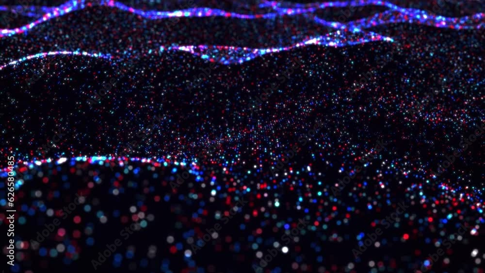 Poster red white cyber sea waves floating dots background. global network slow waving ocean concept backdro