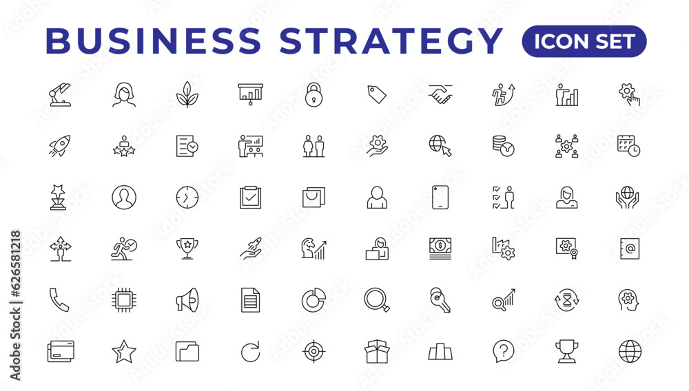 Poster business strategy set of web icons in line style. business solutions icons for web and mobile app. a