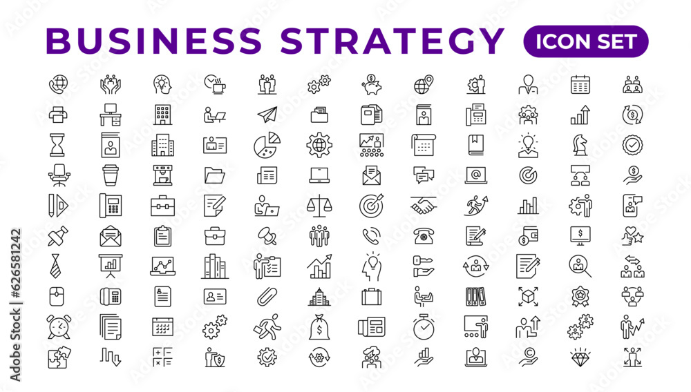 Poster business strategy set of web icons in line style. business solutions icons for web and mobile app. a