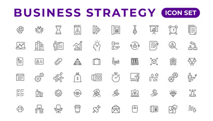 Naklejka na ściany i meble Business strategy set of web icons in line style. Business solutions icons for web and mobile app. Action List, research, solution, team, marketing, startup, advertising, business process