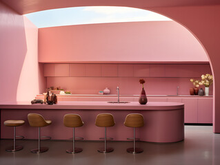 Modern retro minimalist kitchen interior design with natural light