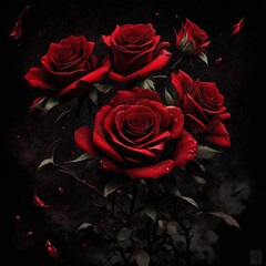 photo of red roses, bouquet, spiked, splash art, aesthetic for t-shirt design 16