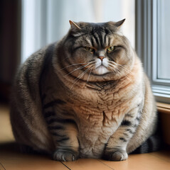 fat cat is sitting by the window