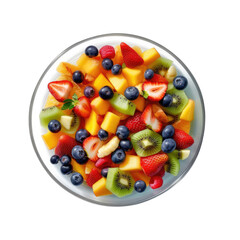 Fruits salad on white plate,  Top view