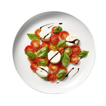 Caprese salad on white plate,  Top view
