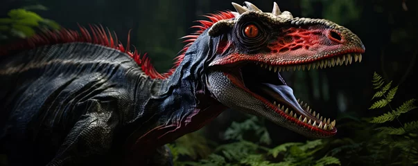 Wandaufkleber Aggressive dinosaurus portrait. nature background. Dilophosaurus © amazingfotommm