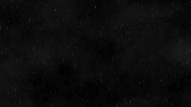 Heavy rain wall falling in front of the camera against black screen. Raindrops splashing. Heavy rain drop in rainy season. Night thunderstorm. Heavy Rain. Shower. Rainfall. Realistic Rain Overlay.