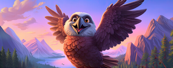 detai portrait fantasy eagle bird in purple colors.