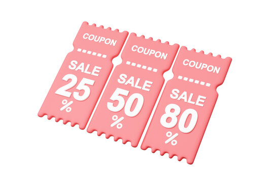 Special discount coupons tag promotion sale percentage marketing profitable online shopping concept. voucher icon symbol isolated floating on white background. excellent refund, 3d render illustration