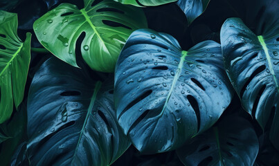 Palm leaves textured wallpaper. Creative abstract surface banner. For postcard, book illustration. Created with generative AI tools