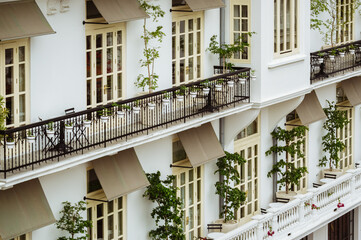 Details of a white building at old town of Panama City, Panama