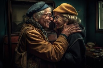 Fototapeta na wymiar Elder couple trip, Loving moment of happy travel