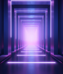 Fototapeta premium Abstract futuristic metaverse background with corridor in purple tones.