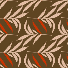 Abstract jungle palm leaf seamless pattern. Stylized tropical palm leaves wallpaper.