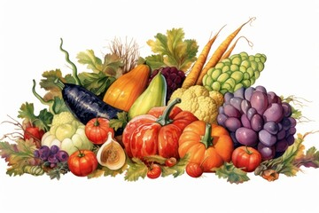 Fototapeta na wymiar Illustration of Autumn harvest fruits and vegetable. clip art. 
