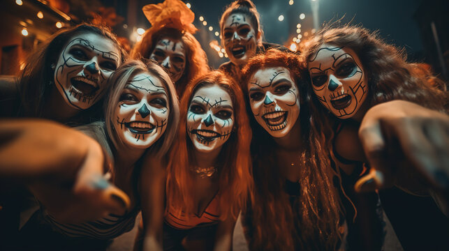 Photo of A group of friends clad in creative costumes strikes a pose, capturing memories of a spooktacular Halloween, halloween