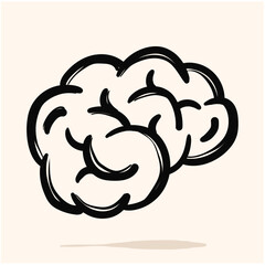 Stylized brain icon or logo, black outline and color. Simple flat cartoon style human brain vector illustration.