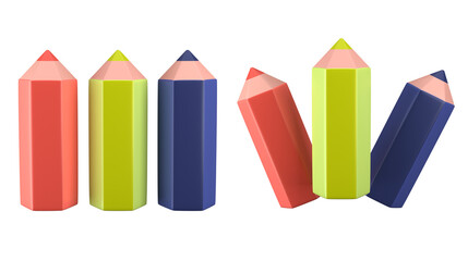 3d rendering of school colored pencils, fit for design assets of education and science, back to school concept, office, etc. 3d icons set with isolated white background