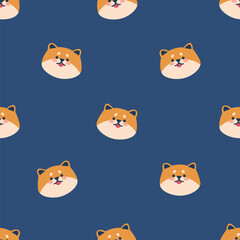 Seamless Pattern Features Adorable Shiba Inu Dog With Tan And White Fur, Pointy Ears, Dark Eyes, And Big Black Nose