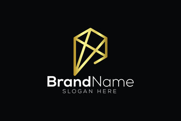 Fototapeta premium Letter P golden diamond logo design vector template