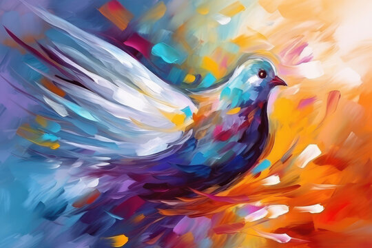Abstract art. Colorful painting art of a dove. Holy Spirit concept. Christian illustration, generative AI	